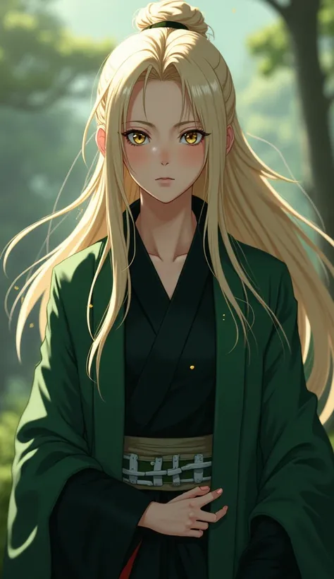 Create an ultra-realistic portrait of Tsunade Senju with her commanding presence as the Fifth Hokage. Her facial features are mature, strong, and slightly softened by her femininity. Tsunades expression is confident and authoritative, with a hint of concer...