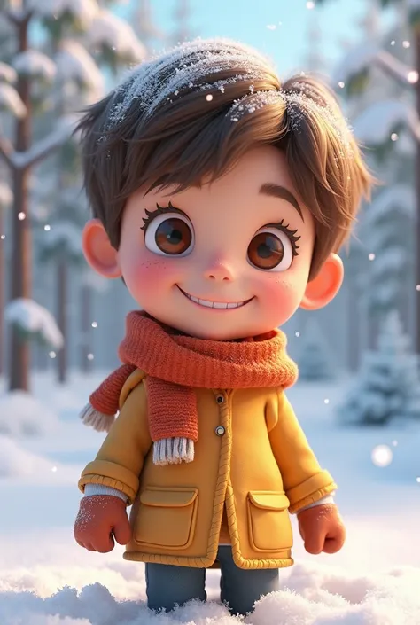 snow、Brown Hair,  Shortcut, chest,  smiles,  Illustrations ,  3d rendering, 