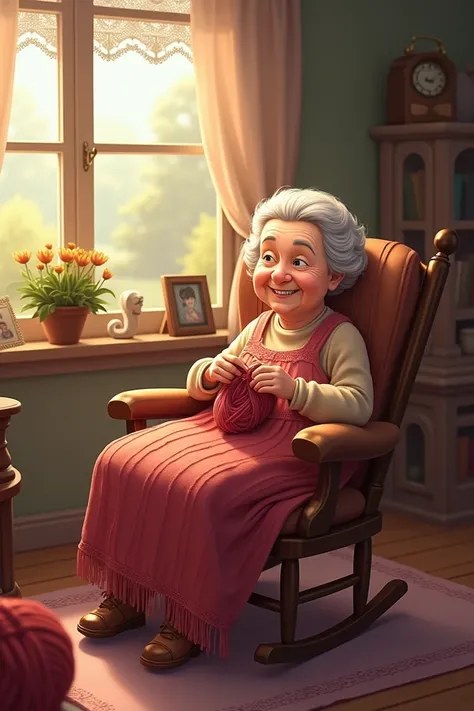 Grandmother Rose sat in her rocking chair, knitting a cozy blanket