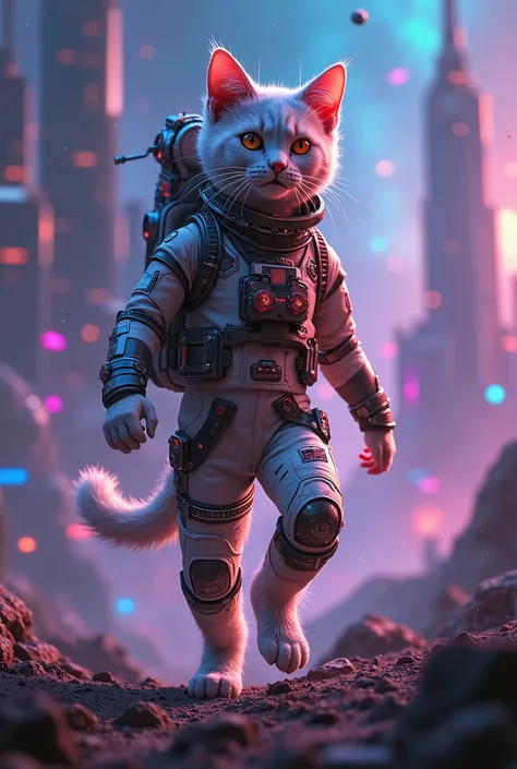 Cyberpunk style astronaut cat 