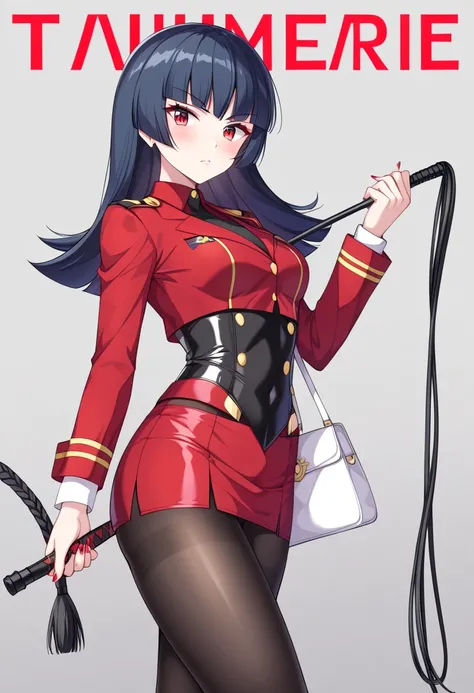     best quality, Detailed illustrations、sabrina（ Pokemon）、serious、Evil Organization、Black combat uniform、Red Tops、 black leotard、 Red Mini Skirt、 black tights、White handbag、 arm cover、Holding a whip、training、Esper