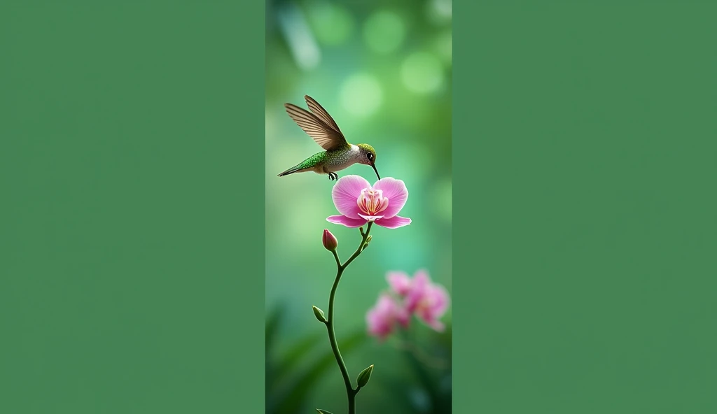 Hummingbird and pink orchid 