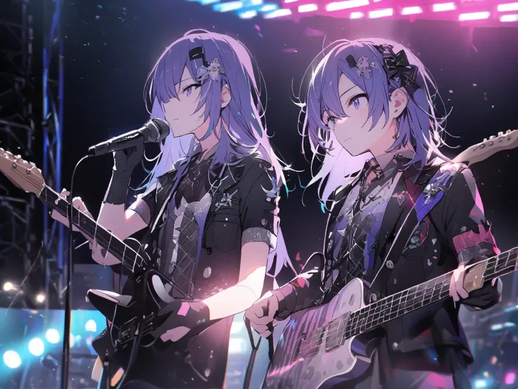  concert stage　male　 is cool　guitar　Two people