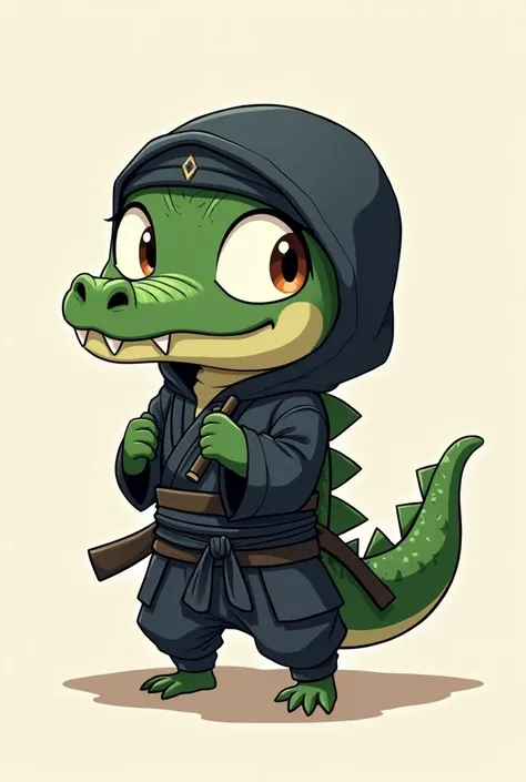  cute、Little crocodile 、 in the form of a ninja、 standing