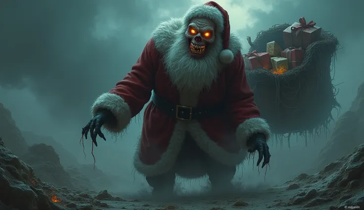 Horror Santa Claus and his vehicle 
