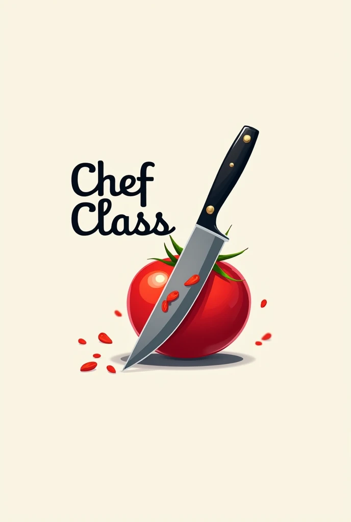 I want to create a logo with a knife poking a tomato and next to it that says big Chefclass but only that says Chefclass and nothing else