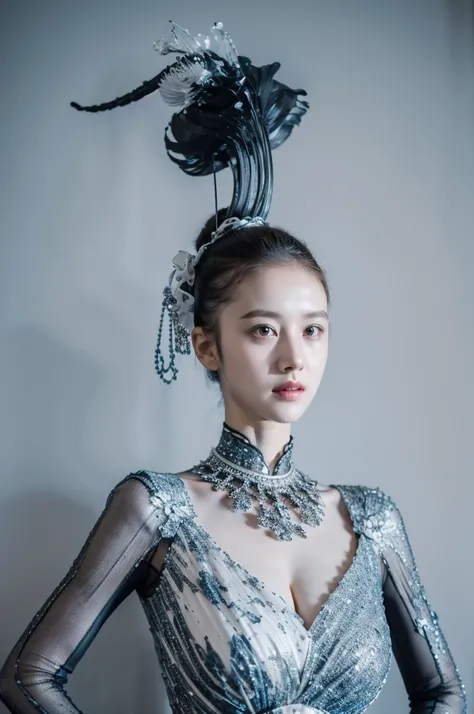  Creative Clothing Fashion Design，Designer Style Iris Van Herpen ，The Curve of Life Under the Sea，The feeling of the line，Bone structure，Symmetrical Design ， blue and white ，Emphasis on sexiness，Japanese model ， Big Bust，hot