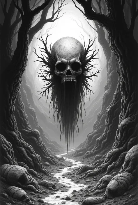 black and white line drawing art: image with framing black shadow edges, arafed image of gore , gustave dore background, inspired by Gustave Dore, gustave dore style, highly detailed dark art, inspired by gustav dore, hell scape, detailed cover artwork, an...