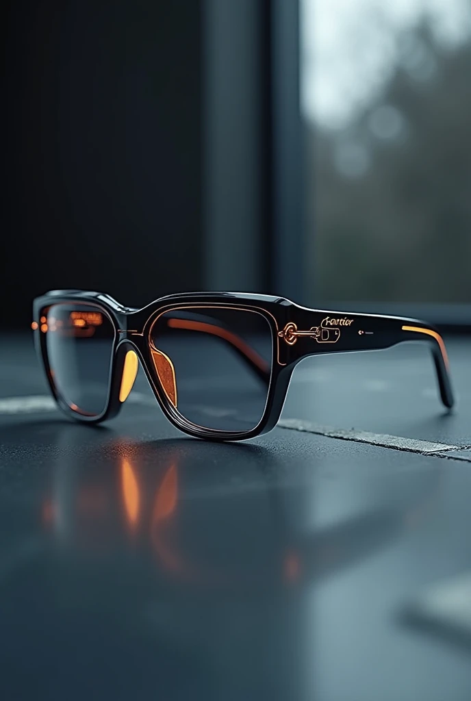 Detailed product concept shot of luxury Cartier sports glasses semi futuristic sleek for basketball