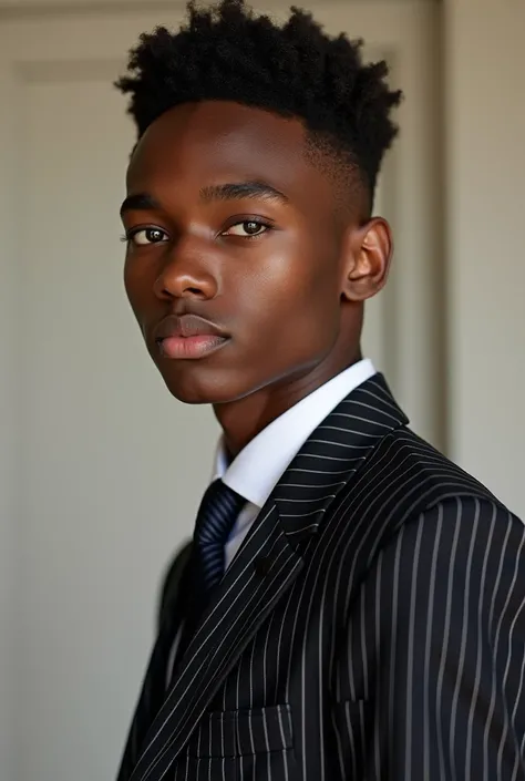 Ctreat 19 years old dark skin teenager wearing milled stripe suit