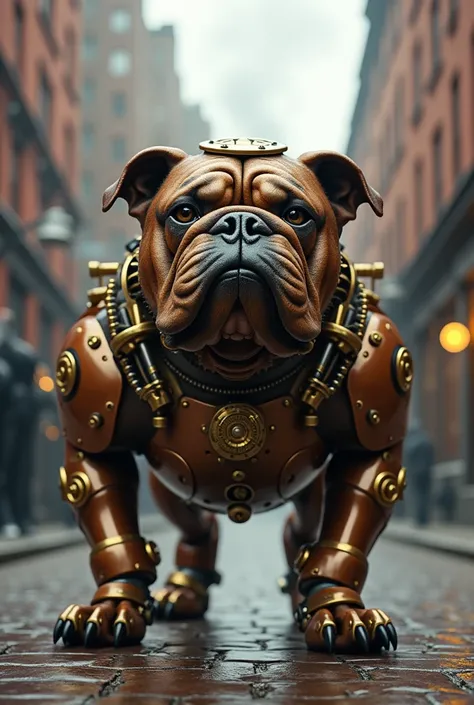 mechanical english bulldog, victorian age, steampunk, bronze skin, robot