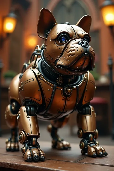 mechanical english robotic bulldog, victorian age, steampunk, bronze skin, robot