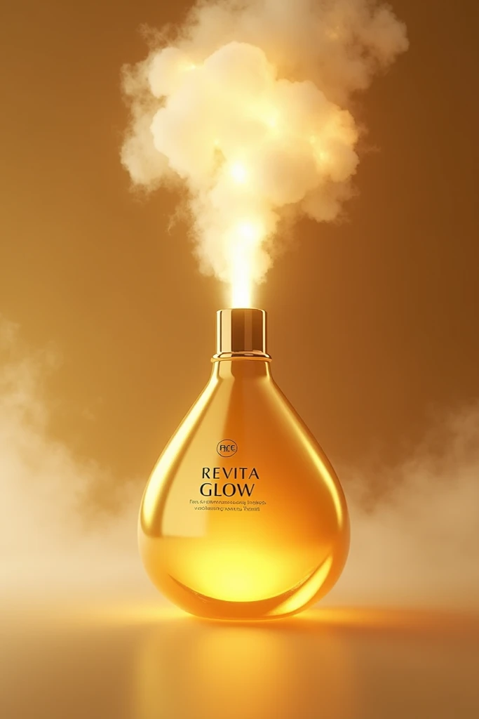 The image of a golden fart bottle with the name REVITA GLOW face cream 15ml