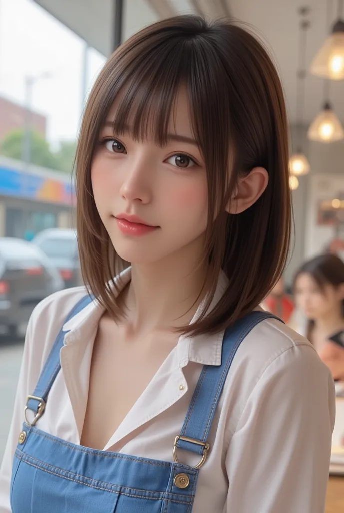 slender, small-breasted young beauty、 very short hairstyle 、trimmed hair、overlooking、whole body、 slightly drawn composition 、(( ...