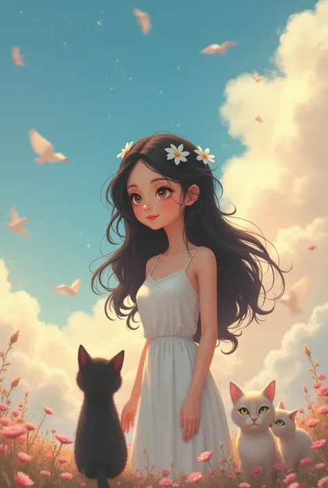 me and my cats ar in heaven and my name is trisha.  my hair is long and black. round small heart shape face eyes are sharps moderate plumply lips im only 51" tall  