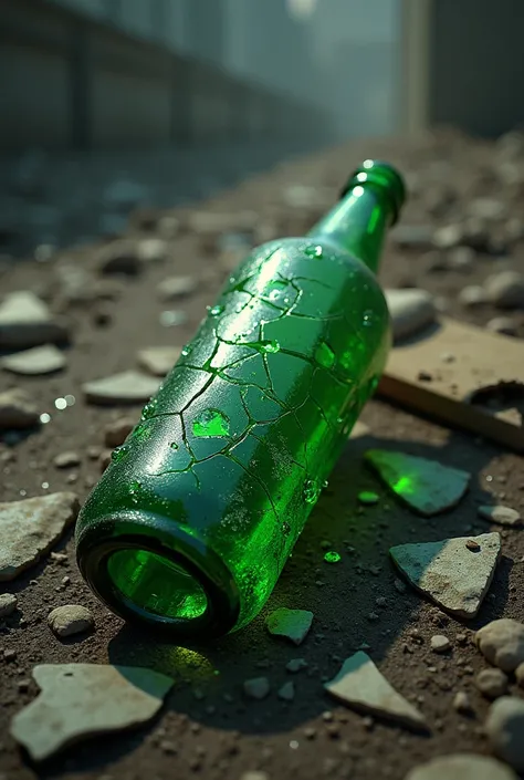 Broken green bottle
