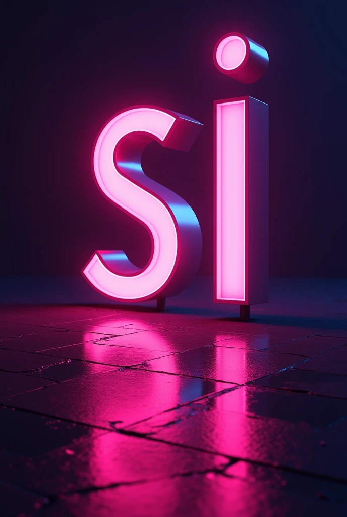 Si word with neon letters and dark background 