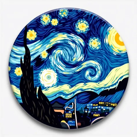  design an art festival badge ， style using Van Goghs starry sky，Make a large and simple design 