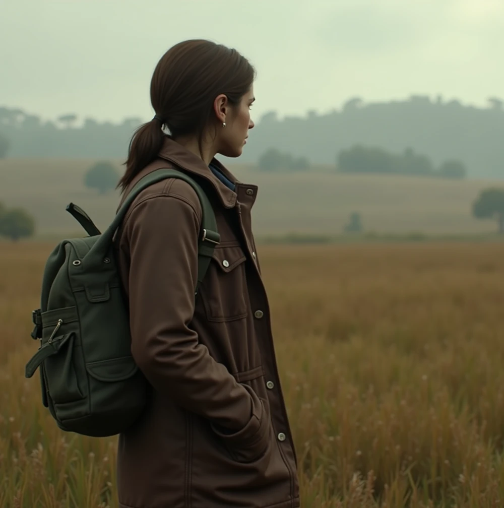 The Last of us 3 Ellie Epilogue 38 Years 2040s. Vintage Pendleton & charthartt Dickies Mens Waxed Canvas Coat Acorn a close-up of a person standing in a grassy field, Ellie from the Last of Us, Ellie, in the Last of Us, the Last of Us, the Last of Us, the ...