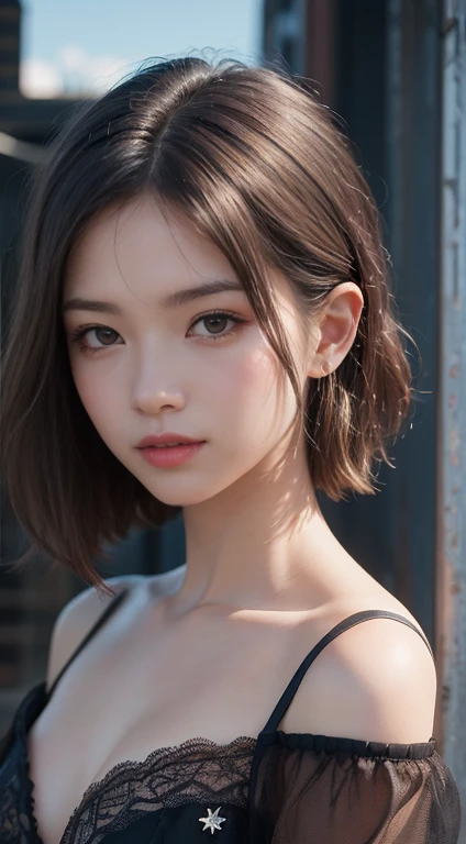  1 girl,  very cute,  amazing face and eyes, ( Extremely Exquisite Beautiful Face ), (Ultra  realistic ), (highly  detail eyes off the shoulder,  I was particular about the details of the hair standing in the eyes, 非常に detailed face , High definition plump...