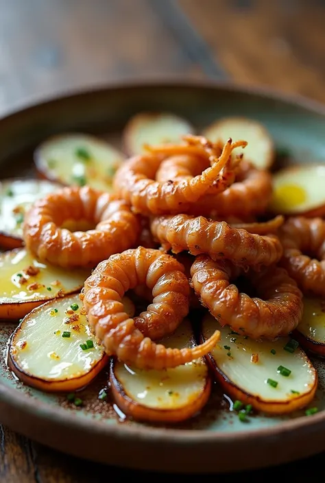 Crispy centipedes in slices sautéed with turnips