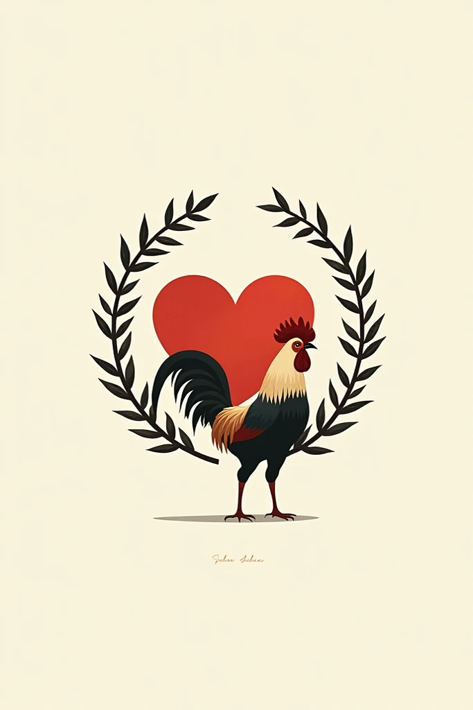 Un coeur Vendéen entouré d’un coq francais qui regarde vers la droite, tout en traits simple et stylisé.