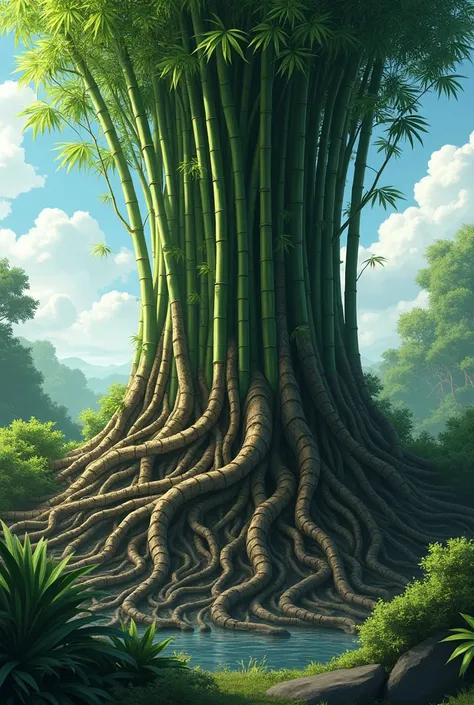 Bamboo tree roots were growing deep and strong without  . Anime pic look realistic