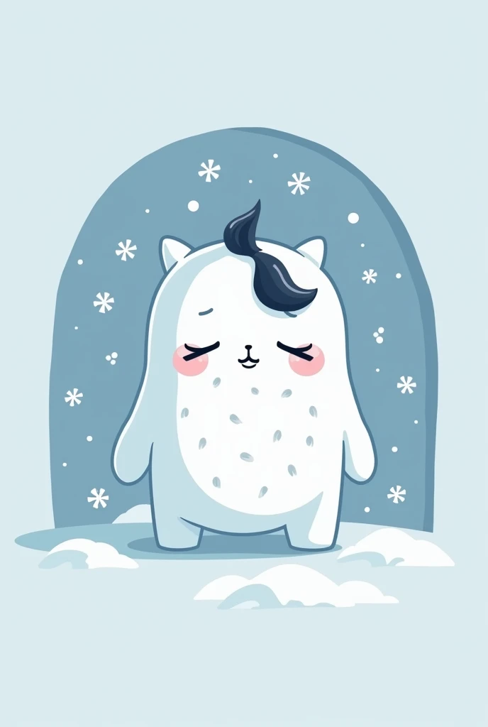 Minimalistic anime-inspired logo featuring a sleepy and fatigued winter-themed monster, surrounded by gentle snowflakes. The character embodies a frosty and serene vibe with droopy, tired eyes, dark under-eye circles, and a slightly quirky look enhanced by...