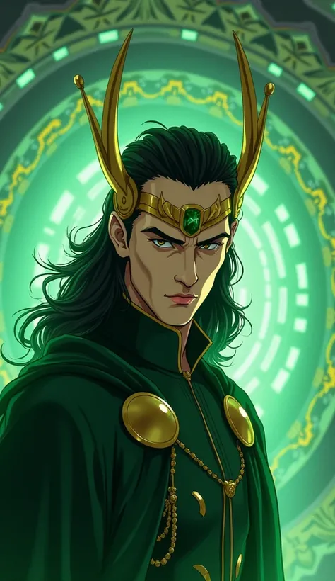 Handsome The God Of Time Loki Masterpiece, Accurate, Award Winning, Thor Crown. Optische Illusion, Green Aura Anime Style, Anime, 