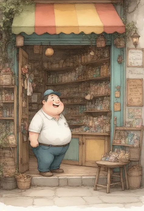 Shopkeeper with castmer cartoon 