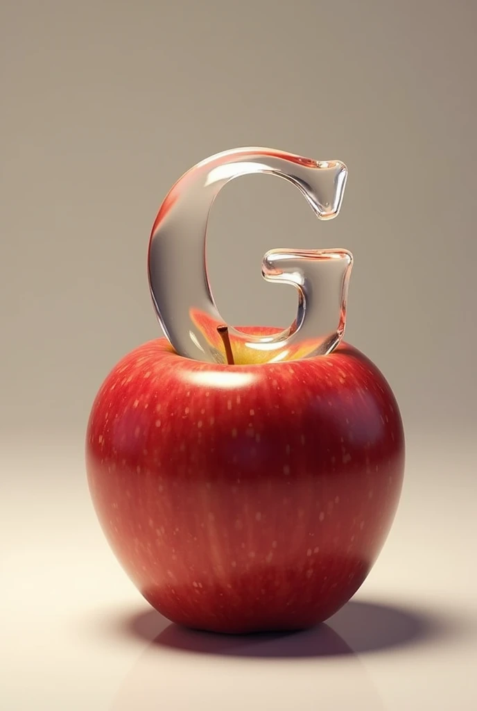 A glass letter  G on middle of a apple