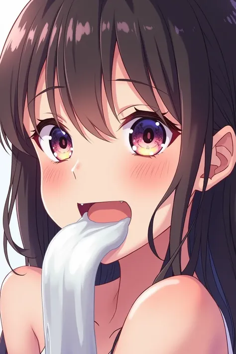 anime girl her mouth filled with white thick stuff