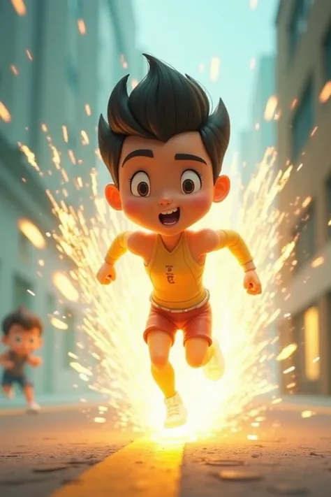 As soon as his feet touched the ground, he felt a surge of energy. With each step, he felt lighter and faster. Create animation cartoon 