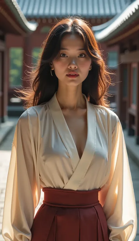 Japanese Beauty　28 years old　Daytime　Autumn　Standing alone at Kiyomizu-dera Temple in Kyoto　Fcup bust　Shirt dress　 Beautiful Bust Line 　 Beautiful Body Lines　 real people 　 elegant face　 Elegant Face 　 staring at me 