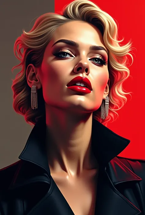 
a portrait from the waist up of a sexy woman with a red lipstick and a black jacket, vector art inspired by stanley artgerm, shutterstock, digital art, stunning digital painting, in style of digital illustration, gorgeous digital painting, stunning digita...