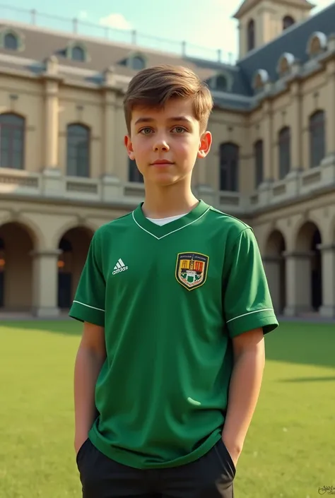 Aviation green jersey wearing a school society boy background school