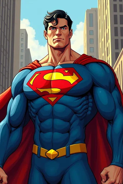 Generate a comic image version of a male resembling superman