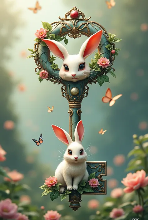 Create a fantasy key that symbolizes the Japanese zodiac rabbit