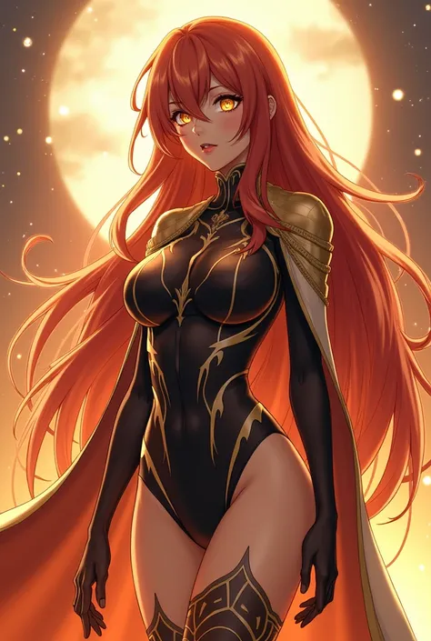 Amara Shiryū stands at 2.1 metres (611") with an hourglass figure (165 cm bust, 145 cm hips, 65 cm waist), combining Boa Hancock’s regal elegance with Tsunade’s powerful build. Her long auburn hair, inspired by Rangiku’s flowing locks, cascades past her hi...