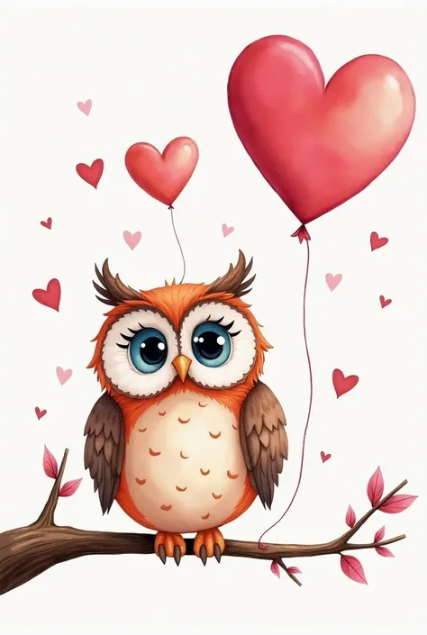 watercolor art, watercolor owl card with heart balloons, in the style of light crimson and light blue, full body, digital art wonders, light pink and light orange, #screenshotsaturday, ferrania p30, darkly romantic illustrations --v 6.0 --ar 5:7