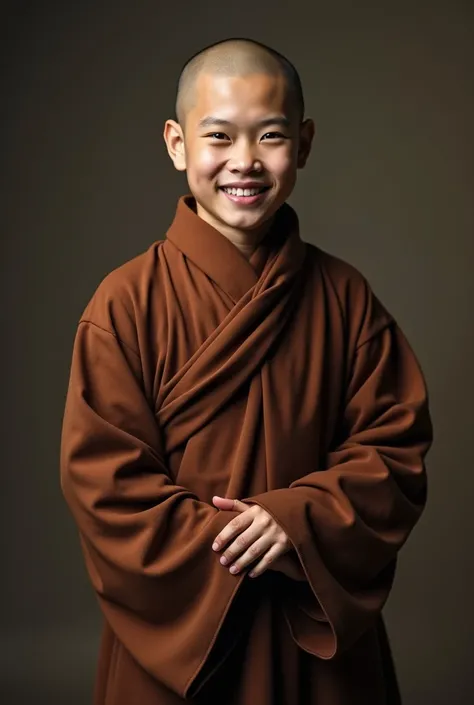  in a long robe, Cute numbers, monk clothes, ancient japanese monk,  High Quality Portrait , buddhist monk, portrait of monk, Buddhist, monk,  brown robe , Portrait Photography, Lovely portrait, 2 1 st century monk, Wearing a simple robe, Cute boy,  Evil S...