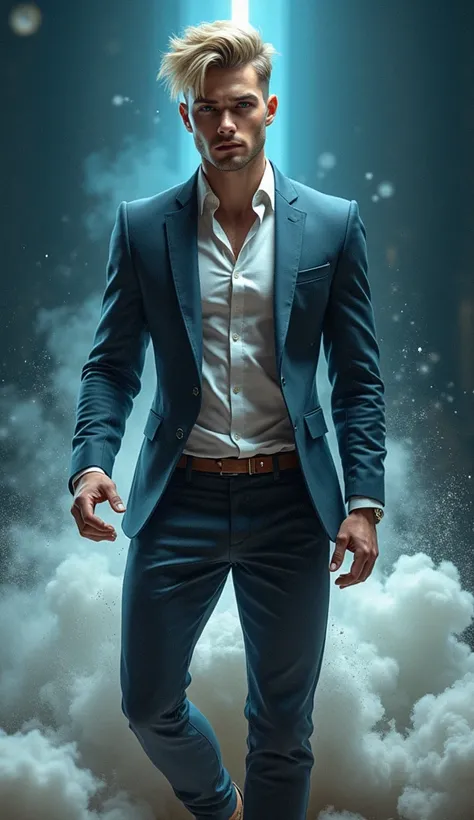 same face Extra character same Add Add Full body suit Jacket same Character face Add 24 years Old sem Add man Face Add character Handsome Oval face shape Esta ,short stylish zero cut Full Golden hair. smooth skin tight  normal white open Eyes , Ford Body M...