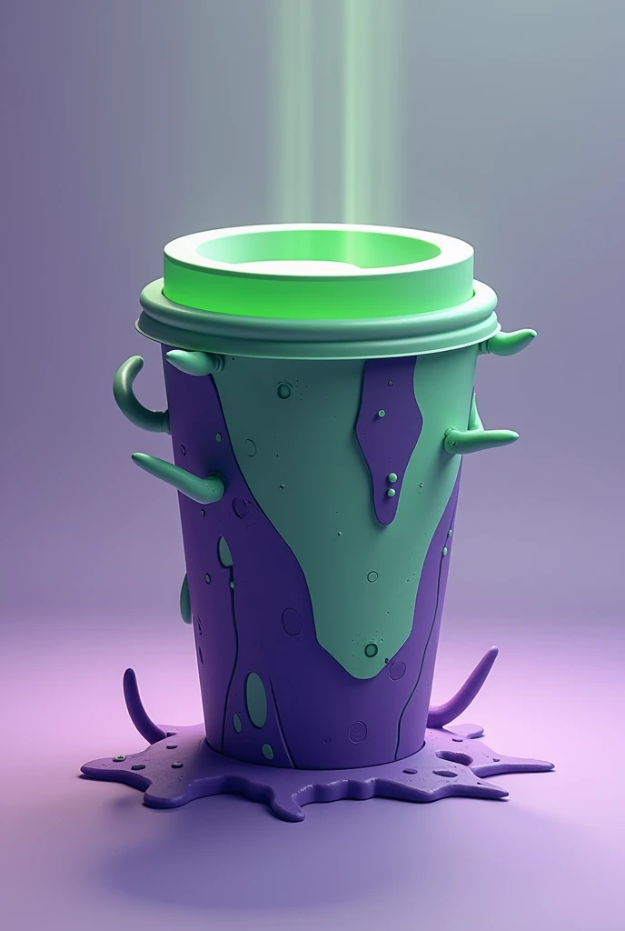 Mutant style cup for logo in green and purple and minimalistic 