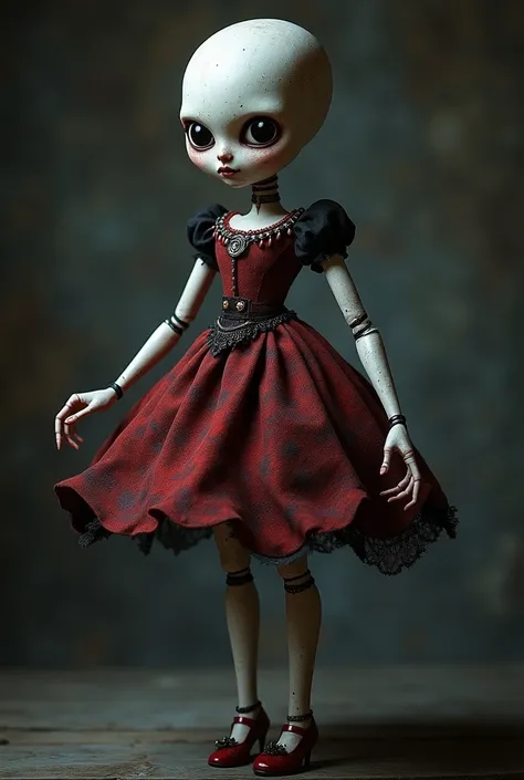 Gothic doll,  divided into loose parts Tim Burtom style,  WITH PRINCESS DRESS