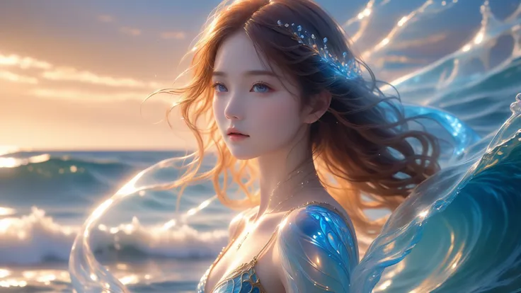 A Masterpiece In 32K Resolution, Supreme Quality, Super Detail, Official Art, Cinematic Lighting, Beautiful And Aesthetic, Ultra-Detailed Features, Very High-Resolution 32K Wallpaper. A Girl Standing Alone By A Roaring Ocean. Her Delicate, Sculpture-Like F...