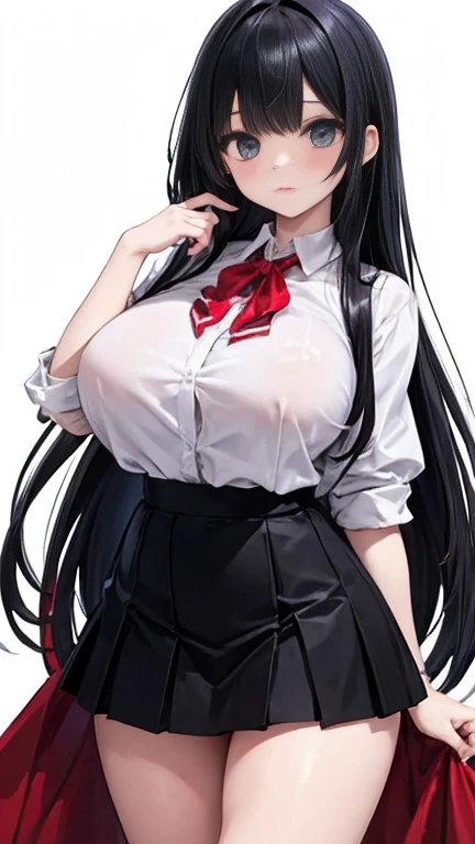   Masterpiece ,   best quality , super detailed,Big Breasts, Gal, Mini Skirt, cowboy shooting, High School Girl 、 black hair long hair, big breasts、