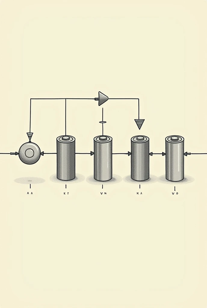 4 batteries that connect into series connection, circuit diagram.