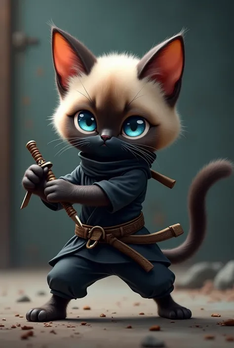  cute、Siamese cat、 in the form of a ninja、 standing