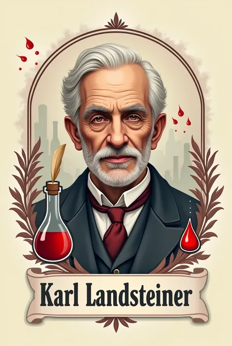 Make a logo about Karl Landsteiner and his works about blood, do a version where he is old