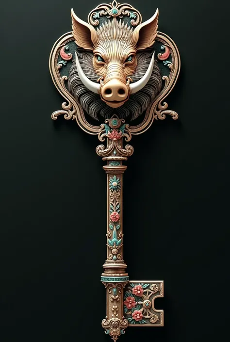 Create a fantasy key that symbolizes the Japanese zodiac wild boar